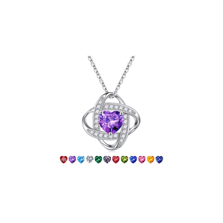 925 Sterling Silver Love Knot Birthstone Necklace – Valentine’s Gift for Her