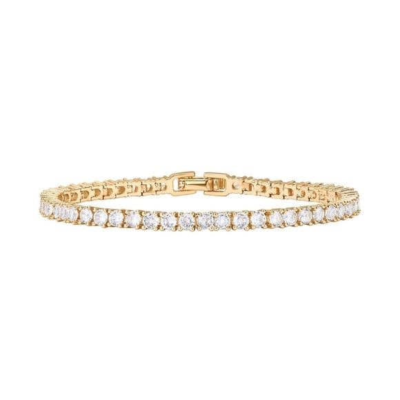 Gold Plated 3mm Cubic Zirconia Classic Tennis Bracelet for Women