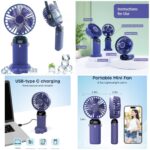 Portable Handheld Rechargeable Fan – LED Display, 5 Speed,