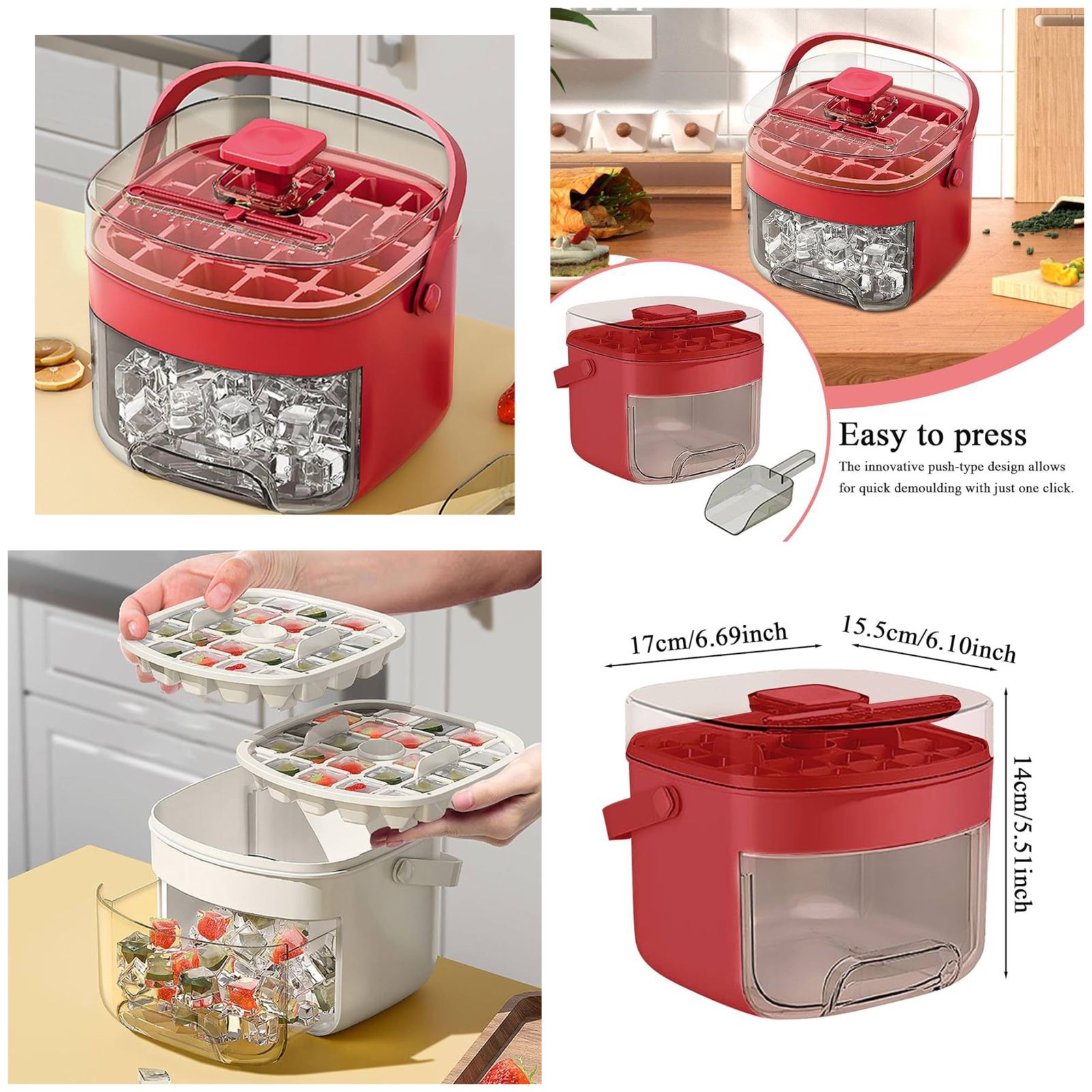 The Ice Tray with Lid & Handle is a reusable ice cube mold designed for easy release and mess-free freezing. Its secure lid prevents spills and keeps ice fresh, while the flexible design allows quick removal of cubes. Perfect for home kitchens, bars, and daily use.