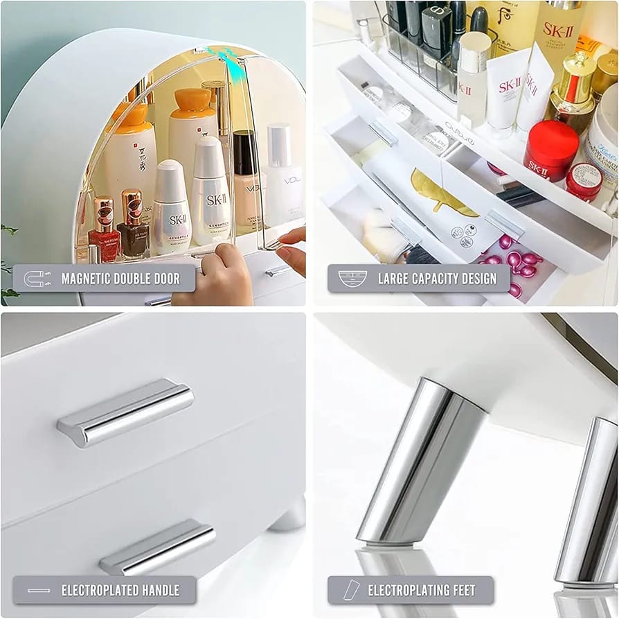 3 Drawer Round Dustproof Vanity Box – Elegant Makeup Organizer