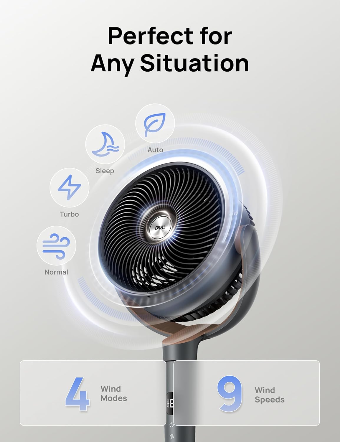 DREO Standing Fan – 120° Oscillating DC Pedestal Fan